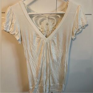 Charlotte Russe Cream Ruched Ruffled Blouse